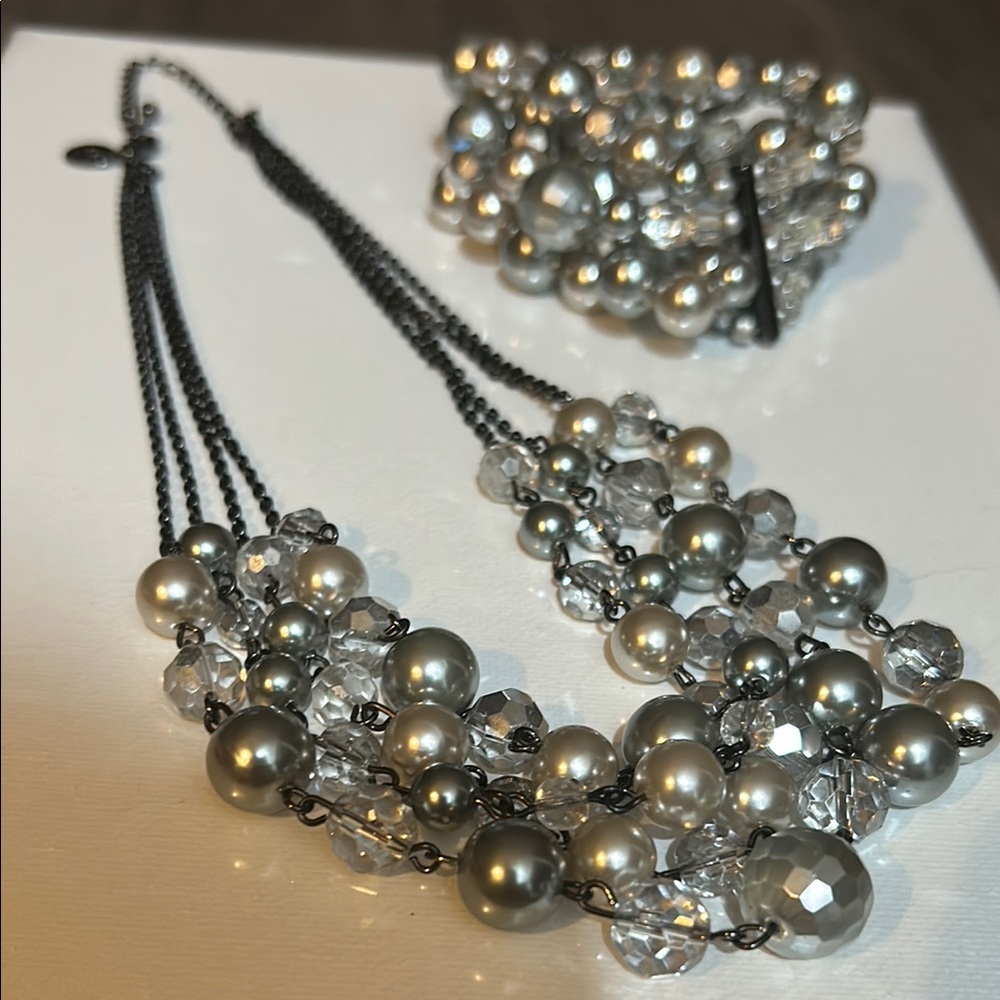 Lia Sophia Silver and Black Multi-Strand Statement Necklace & Bracelet